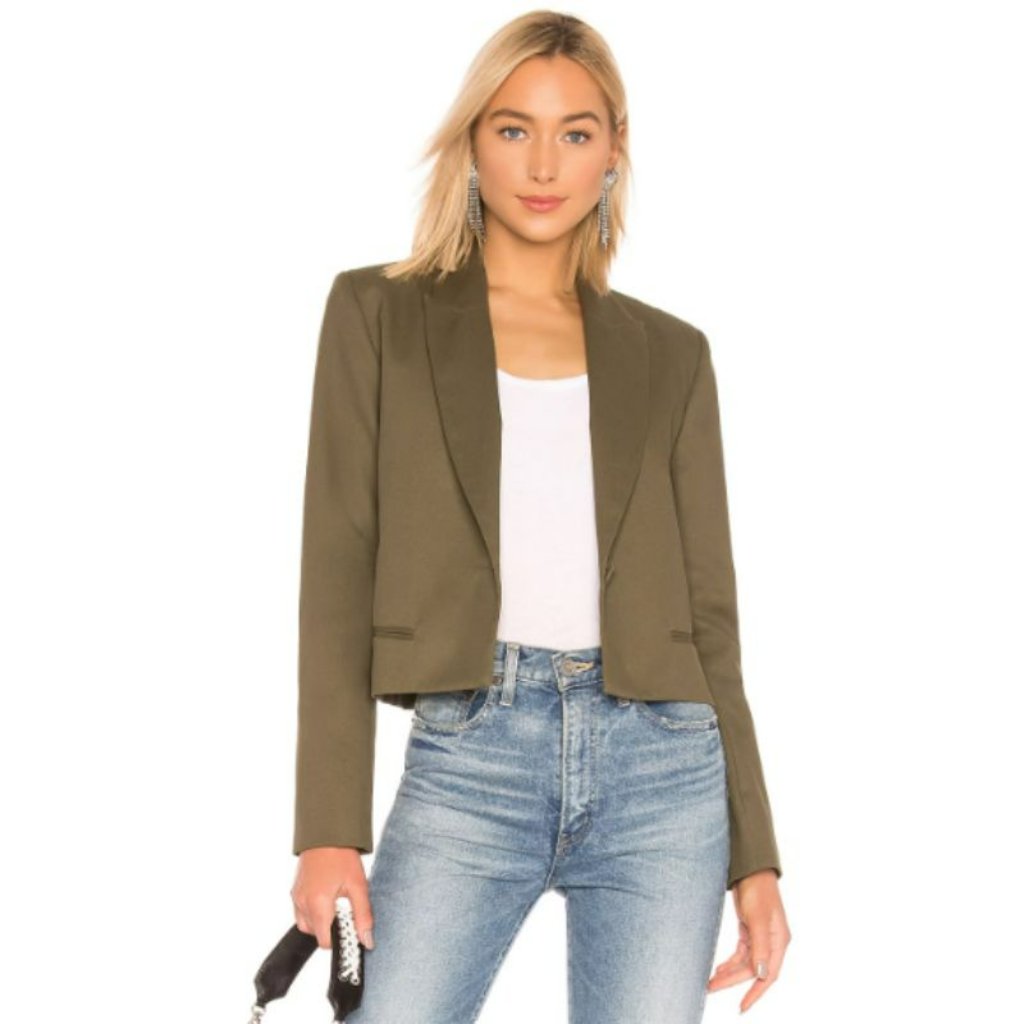 Nwt Michael Lo Sordo Crop Blazer Womens 6 One Button Cotton Green Peak Lapel